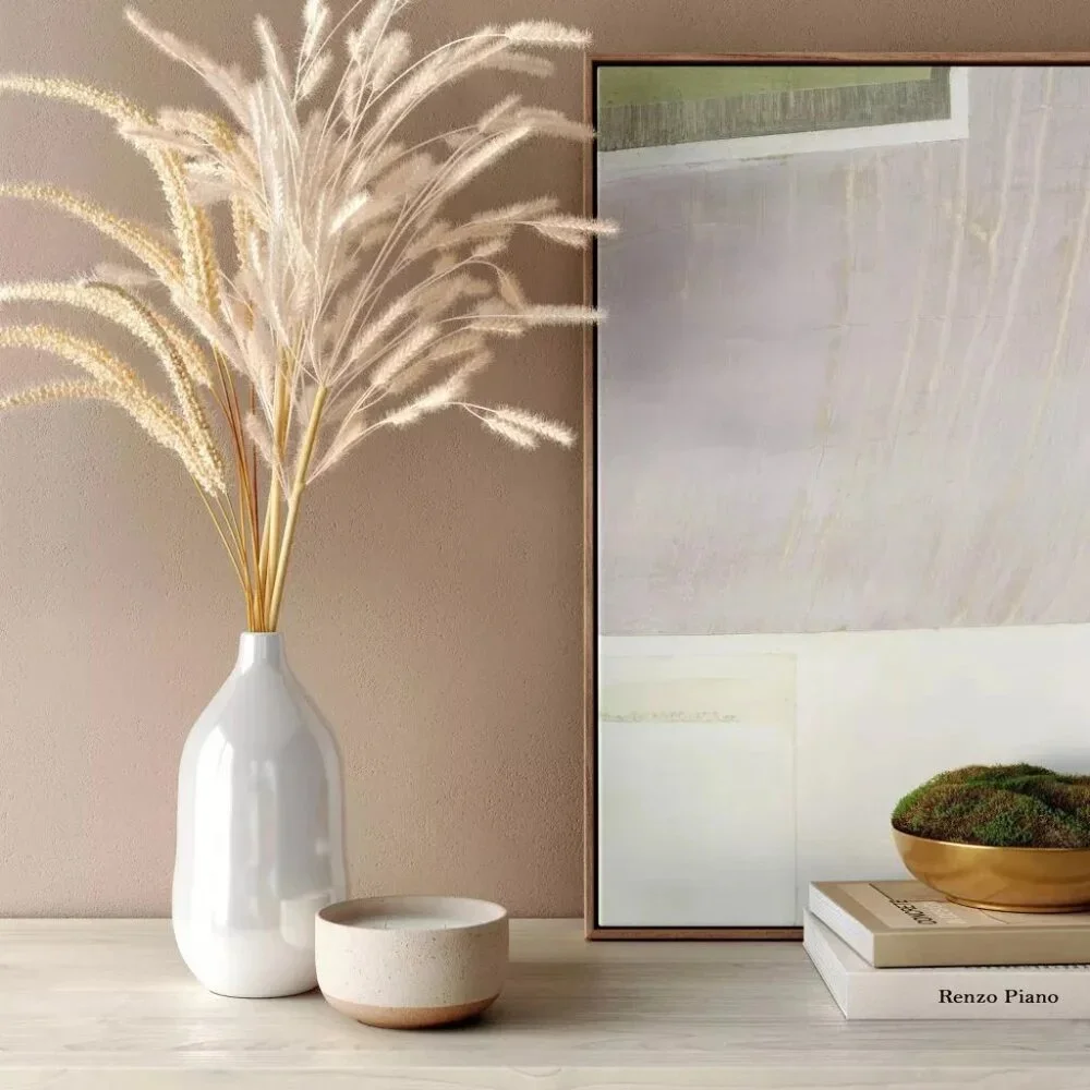 Threshold Set of 2 Wheat & Foxtail Luxe Pink Pampas Arrangement & Ceramic Vase